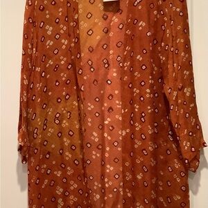 Sterling Styles Kimono Dress Rust Geometric Orange Hippi Boho Coverup NEW
